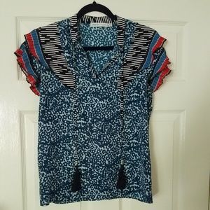 See By Chloe Blue Leopard Blouse w Sleeve Details